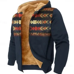 Hot OUKU Men's Aztec Fleece Hoodie Simple Casual Long Sleeve Crew Neck Hunting Black Blue Zip Up Fall Winter Designer