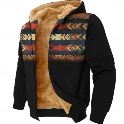 Hot OUKU Men's Aztec Fleece Hoodie Simple Casual Long Sleeve Crew Neck Hunting Black Blue Zip Up Fall Winter Designer