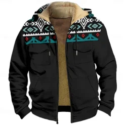 Best OUKU Men's Aztec Fleece Hoodie Hoodies Fashion Cool Long Sleeve Hooded Holiday Streetwear Zipper Pocket Fall Winter Designer Black