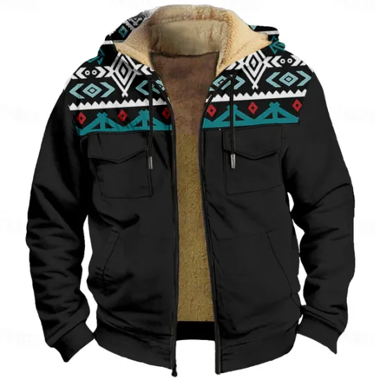 Best OUKU Men's Aztec Fleece Hoodie Hoodies Fashion Cool Long Sleeve Hooded Holiday Streetwear Zipper Pocket Fall Winter Designer Black