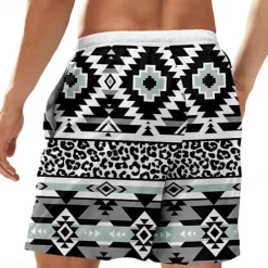 Discount OUKU Men's Aztec Geometric Pattern Ethnic Shorts Summer Shorts Beach Shorts Mid Waist Streetwear Hawaiian Casual Daily Holiday Pocket Drawstring Elastic Waist Designer Clothing Apparel Black