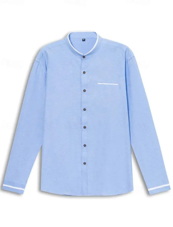 Hot OUKU Men's Band Collar Shirt Dress Shirt Oxford Shirt Wedding Daily Wear White Navy Blue Gray Light Blue Long Sleeve Standing Collar All Seasons Clothing Apparel