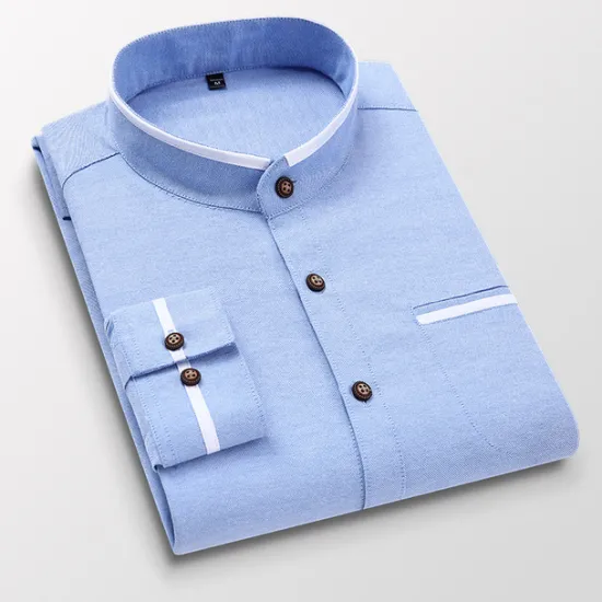 Clearance OUKU Men's Band Collar Shirt Dress Shirt Oxford Shirt Solid / Plain Color Wedding White Blue Gray Light Blue Long Sleeve Standing Collar Spring & Fall Clothing Apparel