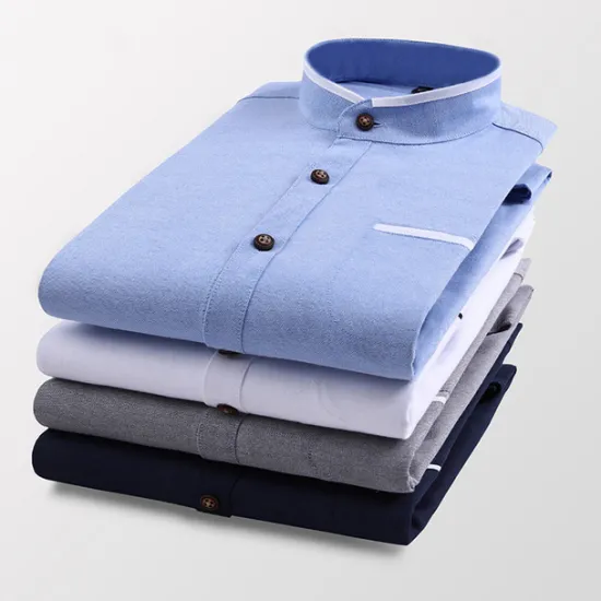 Clearance OUKU Men's Band Collar Shirt Dress Shirt Oxford Shirt Solid / Plain Color Wedding White Blue Gray Light Blue Long Sleeve Standing Collar Spring & Fall Clothing Apparel