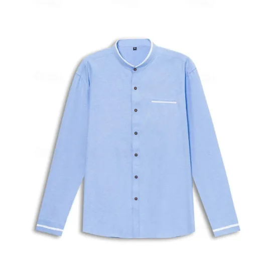 Clearance OUKU Men's Band Collar Shirt Dress Shirt Oxford Shirt Solid / Plain Color Wedding White Blue Gray Light Blue Long Sleeve Standing Collar Spring & Fall Clothing Apparel