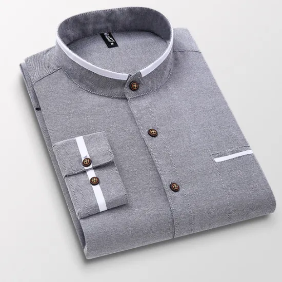 Clearance OUKU Men's Band Collar Shirt Dress Shirt Oxford Shirt Solid / Plain Color Wedding White Blue Gray Light Blue Long Sleeve Standing Collar Spring & Fall Clothing Apparel