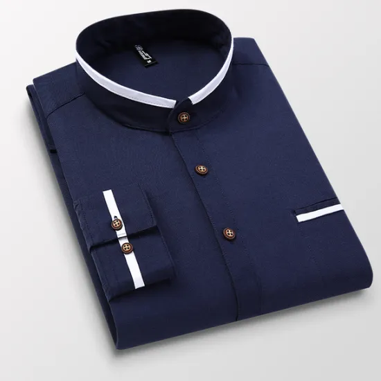 Clearance OUKU Men's Band Collar Shirt Dress Shirt Oxford Shirt Solid / Plain Color Wedding White Blue Gray Light Blue Long Sleeve Standing Collar Spring & Fall Clothing Apparel