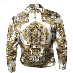 New OUKU Men's Baroque Dress Shirt Button Up Shirt Long Sleeve Fashion Casual Daily Evening Party Summer Spring Fall Turndown Collared Shirts Buttons Print Yellow