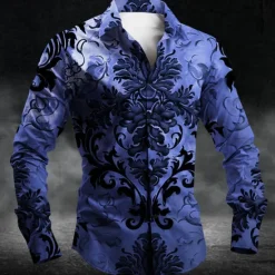 Hot OUKU Men's Baroque Halloween Costumes Day of the Dead Button Up Shirt Long Sleeve Casual Party Evening Wear Daily Fall Winter Spring & Summer Turndown Shirt Collar Button Up 3D Print Black Blue Purple