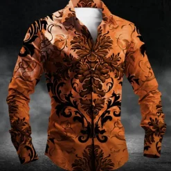 Hot OUKU Men's Baroque Halloween Costumes Day of the Dead Button Up Shirt Long Sleeve Casual Party Evening Wear Daily Fall Winter Spring & Summer Turndown Shirt Collar Button Up 3D Print Black Blue Purple