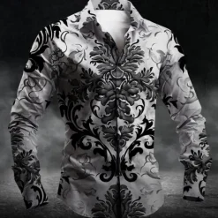 Hot OUKU Men's Baroque Halloween Costumes Day of the Dead Button Up Shirt Long Sleeve Casual Party Evening Wear Daily Fall Winter Spring & Summer Turndown Shirt Collar Button Up 3D Print Black Blue Purple