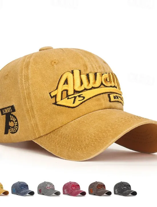 Sale OUKU Men's Baseball Cap Black Yellow 100% Cotton Embroidery Travel Beach Outdoor Vacation Plain Adjustable Fashion