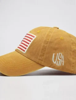 Outlet OUKU Men's Baseball Cap Sun Hat Trucker Hat Black Yellow Cotton Embroidered Fashion Casual Street Daily American US Flag Adjustable Sunscreen Breathable