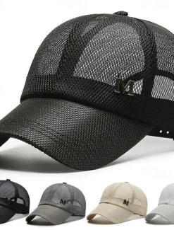 Sale OUKU Men's Baseball Cap Sun Hat Trucker Hat Black Navy Blue Polyester Mesh Fashion Casual Street Daily Plain Adjustable Sunscreen Breathable