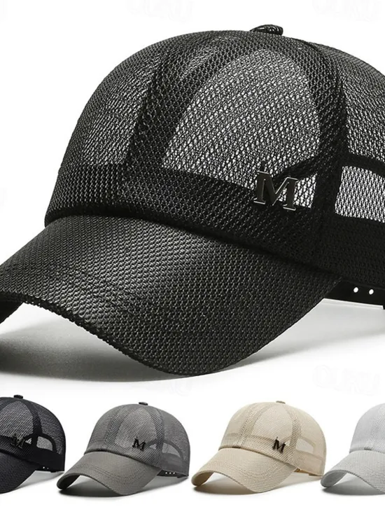 Sale OUKU Men's Baseball Cap Sun Hat Trucker Hat Black Navy Blue Polyester Mesh Fashion Casual Street Daily Plain Adjustable Sunscreen Breathable