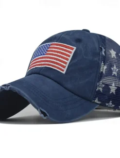 OUKU Men's Baseball Cap Sun Hat Trucker Hat Black Wine Cotton Embroidered Fashion Casual Street Daily American US Flag Adjustable Sunscreen Breathable