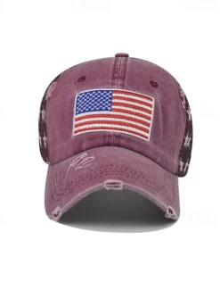 OUKU Men's Baseball Cap Sun Hat Trucker Hat Black Wine Cotton Embroidered Fashion Casual Street Daily American US Flag Adjustable Sunscreen Breathable