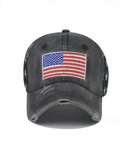 OUKU Men's Baseball Cap Sun Hat Trucker Hat Black Wine Cotton Embroidered Fashion Casual Street Daily American US Flag Adjustable Sunscreen Breathable