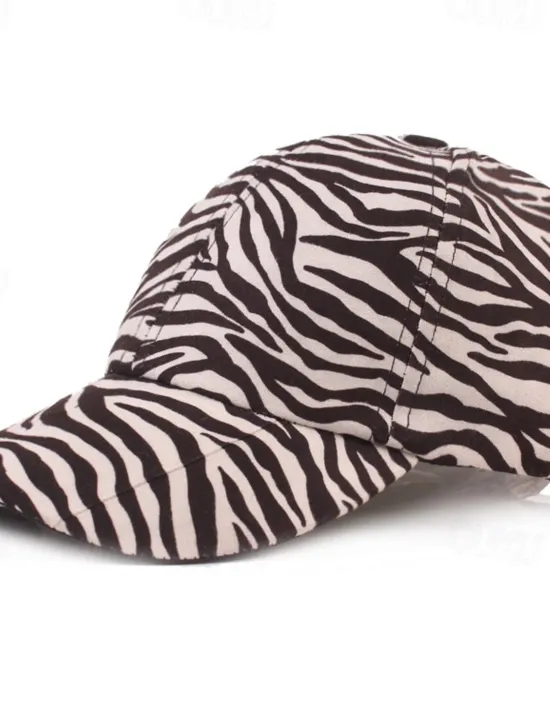 Clearance OUKU Men's Baseball Cap White Brown Cotton Print Streetwear Stylish Casual Daily Outdoor clothing Holiday Cheetah Print Zebra Print Sunscreen