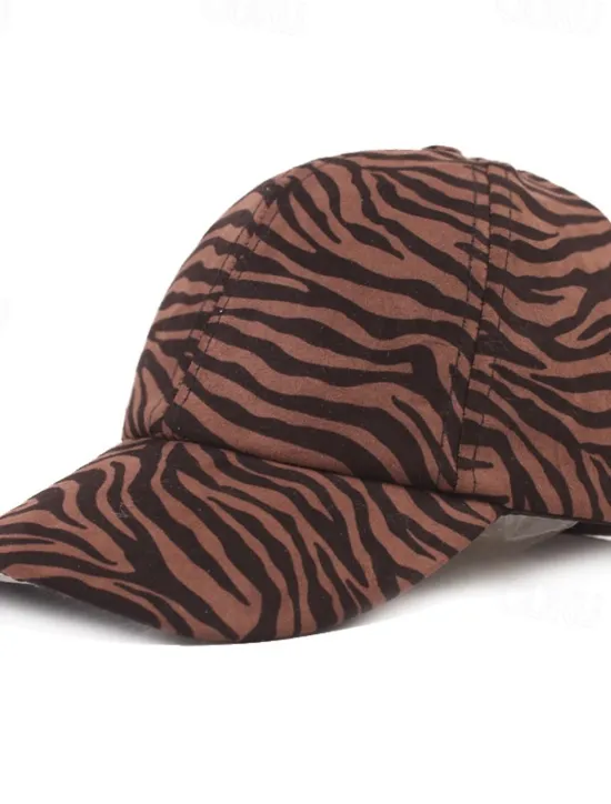 Clearance OUKU Men's Baseball Cap White Brown Cotton Print Streetwear Stylish Casual Daily Outdoor clothing Holiday Cheetah Print Zebra Print Sunscreen