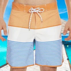 Sale OUKU Men's Bathing Suit Board Shorts Swim Shorts Swim Trunks Stripes Graphic Prints Quick dry Breathable Drawstring Elastic Waist Vacation Beach Hawaiian Casual Lake Blue Black