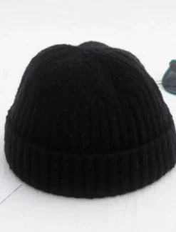 Sale OUKU Men's Beanie Hat Fisherman Beanie Trawler Beanie Watch Cap Beanies Light Yellow Black Cotton Sports Travel Roll up Edge Outdoor Vacation Plain Windproof Warm