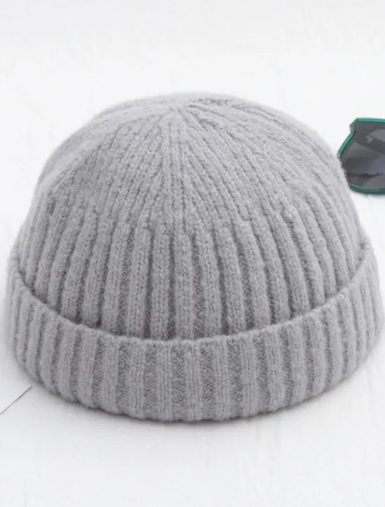 Sale OUKU Men's Beanie Hat Fisherman Beanie Trawler Beanie Watch Cap Beanies Light Yellow Black Cotton Sports Travel Roll up Edge Outdoor Vacation Plain Windproof Warm