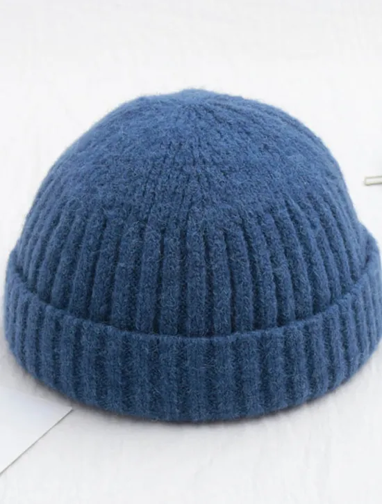 Sale OUKU Men's Beanie Hat Fisherman Beanie Trawler Beanie Watch Cap Beanies Light Yellow Black Cotton Sports Travel Roll up Edge Outdoor Vacation Plain Windproof Warm