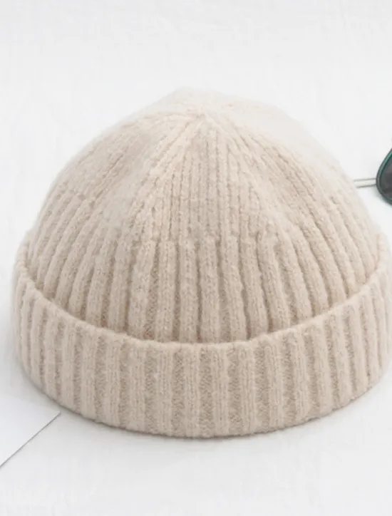 Sale OUKU Men's Beanie Hat Fisherman Beanie Trawler Beanie Watch Cap Beanies Light Yellow Black Cotton Sports Travel Roll up Edge Outdoor Vacation Plain Windproof Warm