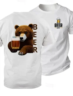 New OUKU Men's Bear Oktoberfest Beer T Shirt Tee Top 100% Cotton Short Sleeve Graphic Shirt Black White Comfortable Tee Street Sports Outdoor Fashion Designer Clothing