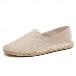 Clearance OUKU Men's Beige Canvas Espadrille Slip-On Shoes with Jute Rope Sole – Comfortable Summer Casual Footwear