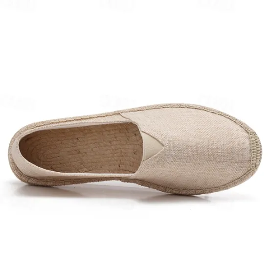 Clearance OUKU Men's Beige Canvas Espadrille Slip-On Shoes with Jute Rope Sole – Comfortable Summer Casual Footwear