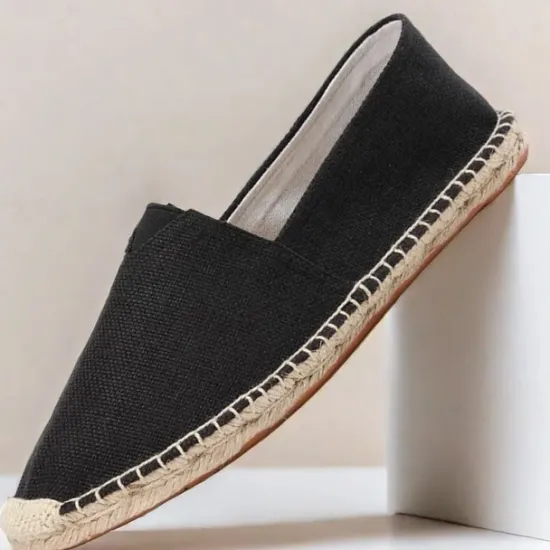 Clearance OUKU Men's Beige Canvas Espadrille Slip-On Shoes with Jute Rope Sole – Comfortable Summer Casual Footwear