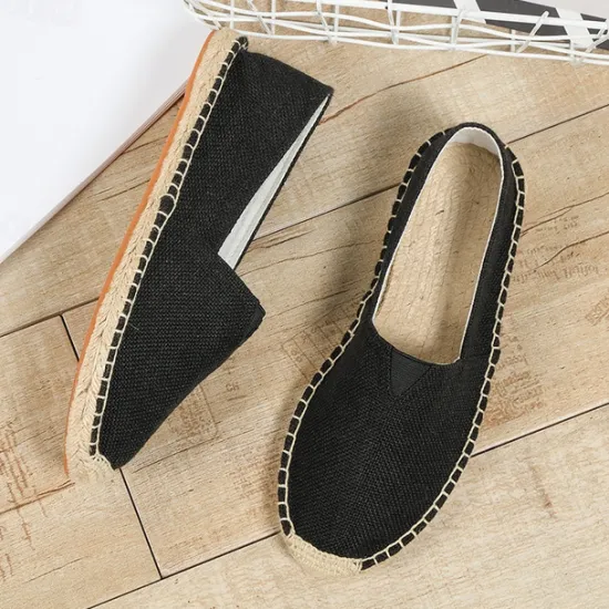 Clearance OUKU Men's Beige Canvas Espadrille Slip-On Shoes with Jute Rope Sole – Comfortable Summer Casual Footwear