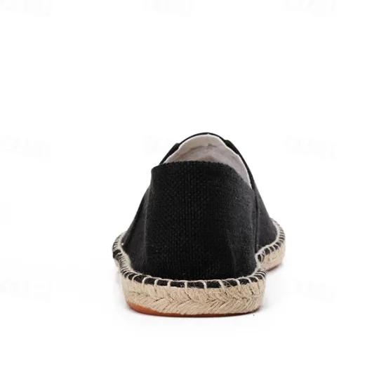 Clearance OUKU Men's Beige Canvas Espadrille Slip-On Shoes with Jute Rope Sole – Comfortable Summer Casual Footwear