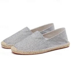 Clearance OUKU Men's Beige Canvas Espadrille Slip-On Shoes with Jute Rope Sole – Comfortable Summer Casual Footwear