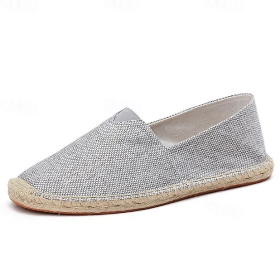 Clearance OUKU Men's Beige Canvas Espadrille Slip-On Shoes with Jute Rope Sole – Comfortable Summer Casual Footwear