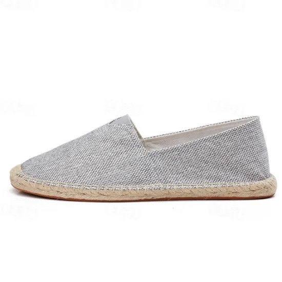 Clearance OUKU Men's Beige Canvas Espadrille Slip-On Shoes with Jute Rope Sole – Comfortable Summer Casual Footwear