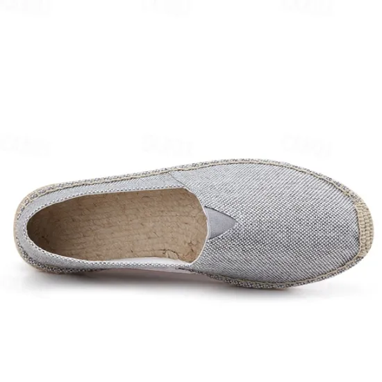 Clearance OUKU Men's Beige Canvas Espadrille Slip-On Shoes with Jute Rope Sole – Comfortable Summer Casual Footwear