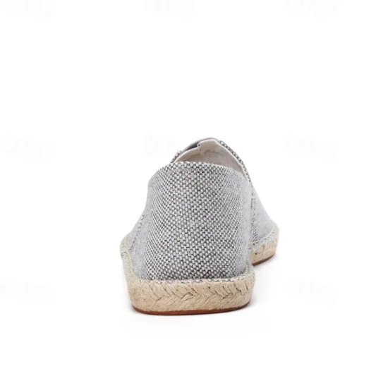 Clearance OUKU Men's Beige Canvas Espadrille Slip-On Shoes with Jute Rope Sole – Comfortable Summer Casual Footwear