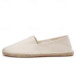 Clearance OUKU Men's Beige Canvas Espadrille Slip-On Shoes with Jute Rope Sole – Comfortable Summer Casual Footwear