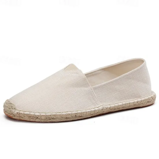 Clearance OUKU Men's Beige Canvas Espadrille Slip-On Shoes with Jute Rope Sole – Comfortable Summer Casual Footwear