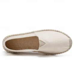 Clearance OUKU Men's Beige Canvas Espadrille Slip-On Shoes with Jute Rope Sole – Comfortable Summer Casual Footwear
