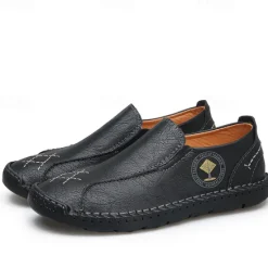 Outlet OUKU Men's Beige Genuine Faux Leather Moccasins – Handmade Stitching Casual Slip-On Driving Shoes for Outdoor & Trave