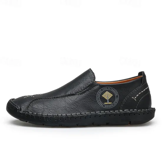 Outlet OUKU Men's Beige Genuine Faux Leather Moccasins – Handmade Stitching Casual Slip-On Driving Shoes for Outdoor & Trave