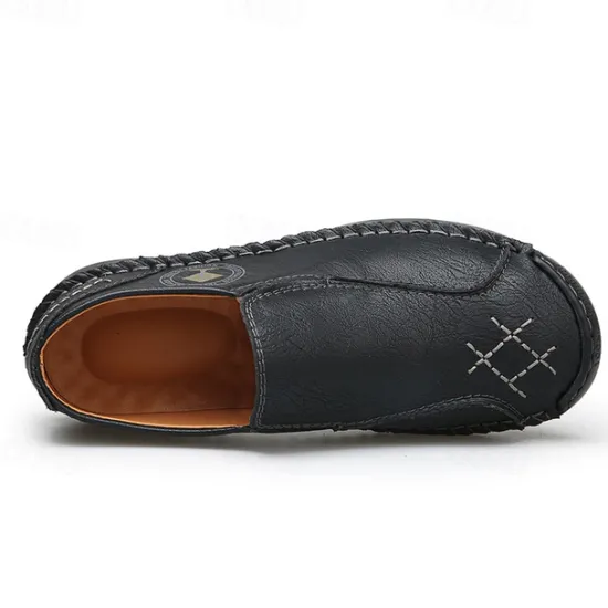 Outlet OUKU Men's Beige Genuine Faux Leather Moccasins – Handmade Stitching Casual Slip-On Driving Shoes for Outdoor & Trave