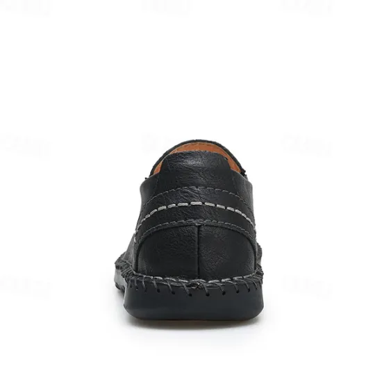 Outlet OUKU Men's Beige Genuine Faux Leather Moccasins – Handmade Stitching Casual Slip-On Driving Shoes for Outdoor & Trave