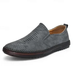 Hot OUKU Men's Beige Suede Slip-On Loafers – Handmade Casual Moccasin Shoes for Daily Wear