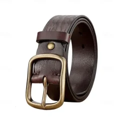 Discount OUKU Men's Belt Black Brown Cowhide First layer cowhide Elegant Vacation Vintage Reactive Print School Formal Wedding