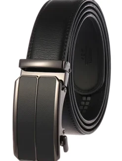 Hot OUKU Men's Belt Faux Leather Belt Dress Belt Ratchet Belt Box Buckle Black White Faux Leather Alloy Fashion BOX Buckle Pure Color Party Daily